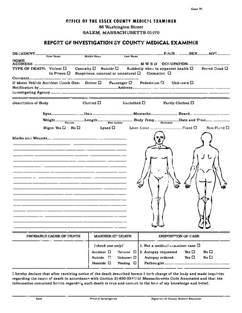 autopsy report template free download